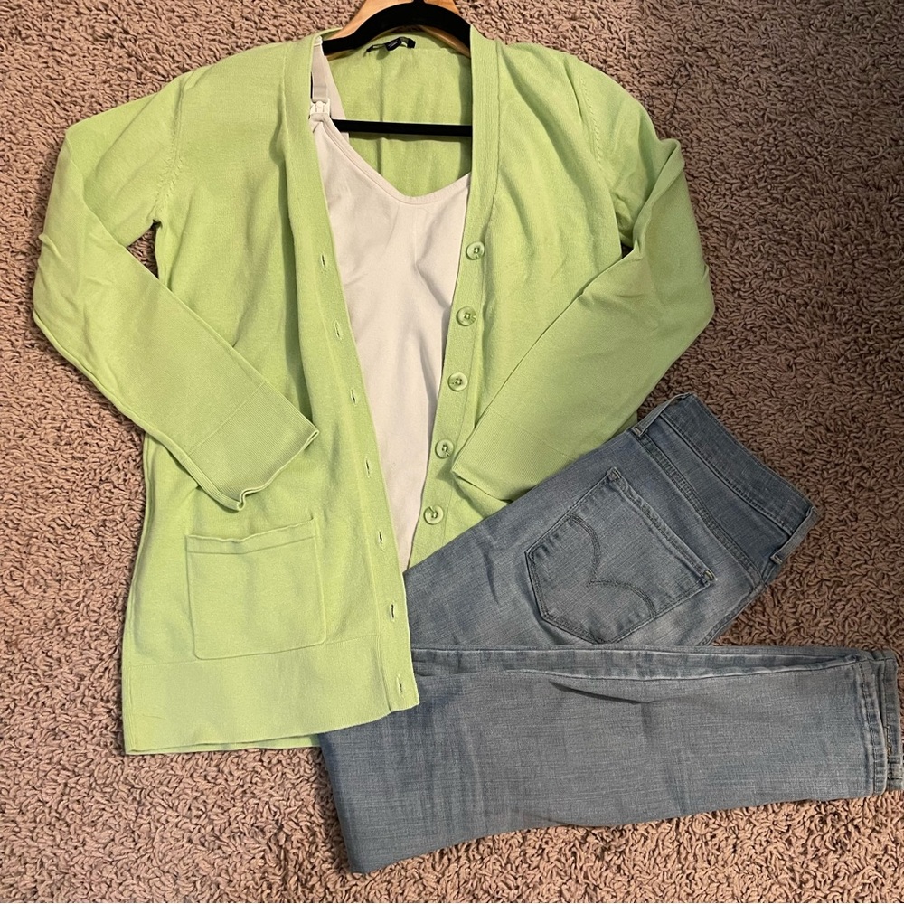 Lime Green Cardigan Sweater and Tank Set - Chadwick’s - size S